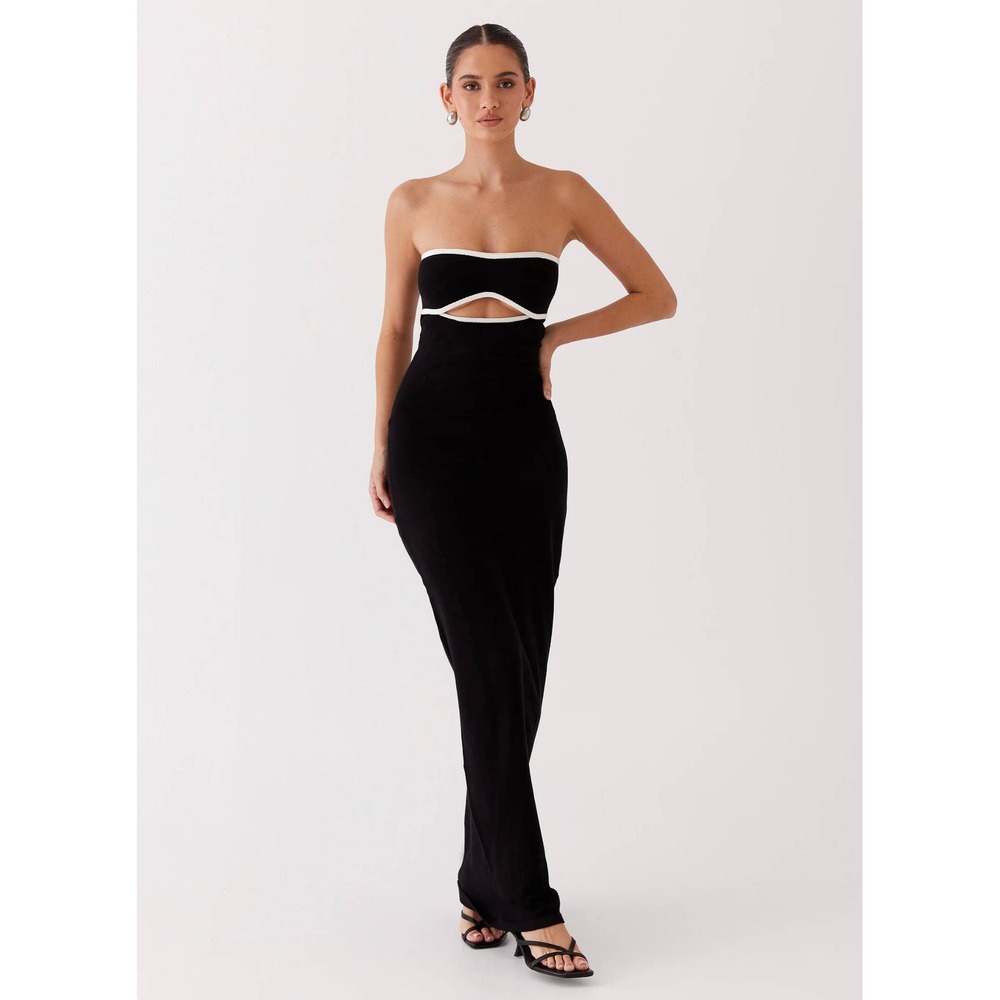 Peppermayo When In Rome Knit Maxi Dress Strapless Cutout Contrast Trim / SZ L/XL - Picture 2 of 16